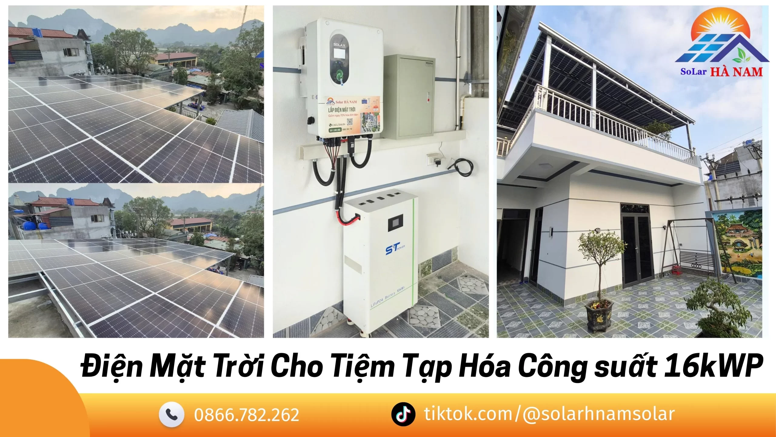 Điện mặt trời cho hộ kinh doanh tạp hóa 16kWh Ninh Bình